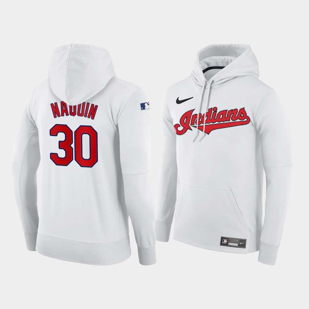 Men Cleveland Indians 30 Naquin white home hoodie 2021 MLB Nike Jerseys